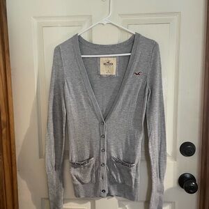 Hollister Women's Light Gray Button-Up Cardigan